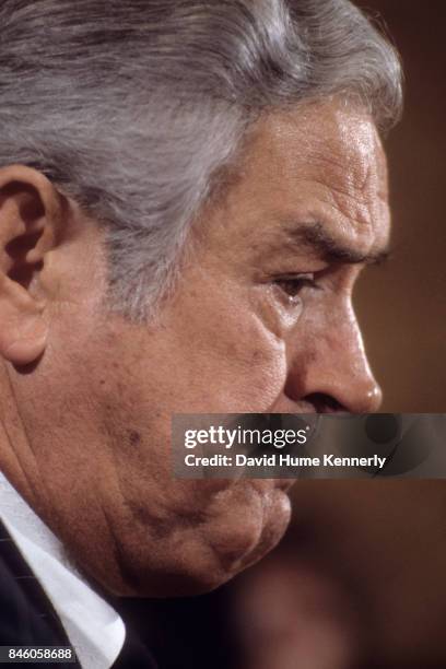 American politician John Connally speaks during a press conference at the Mayflower Hotel, Washington DC, September 10, 1973.