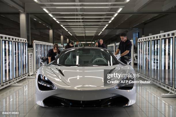 McLaren 720S is seen on a production line as Britain's Prince William, Duke of Cambridge tours the factory floor in Woking, west of London on...