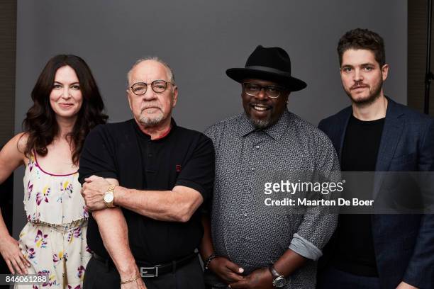 Actress Victoria Hill, director Paul Schrader, actors Cedric the Entertainer and Philip Ettinger from the film "First Reformed" pose for a portrait...