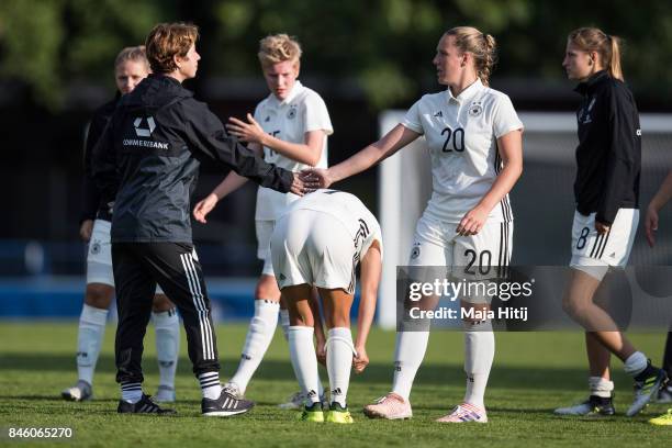 Maren Meinert head coach of Germany and Vanessa Ziegler after the U19 Women's Germany and U19 Women's Kosovo - UEFA Under19 Women's Euro Qualifier...