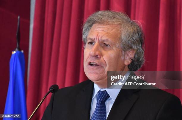 The Secretary General of the Organization of American States Luis Almagro speaks during a forum on irregular migrant waves in the Americas, in San...