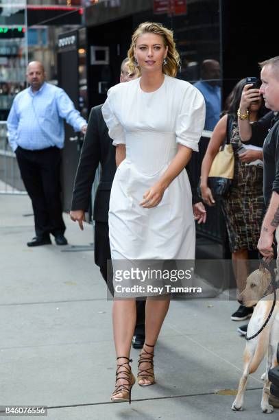 Professional tennis player Maria Sharapova leaves the "Good Morning America" taping at the ABC Times Square Studios on September 12, 2017 in New York...