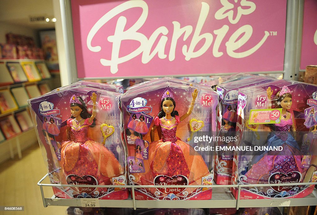 Barbie dolls stand for sale at a toy sto