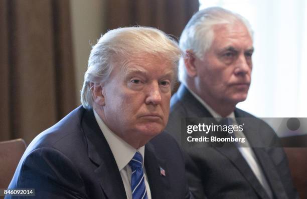 President Donald Trump, left, and Rex Tillerson, U.S. Secretary of State, attend a cabinet meeting with Najib Razak, Malaysia's prime minister, not...