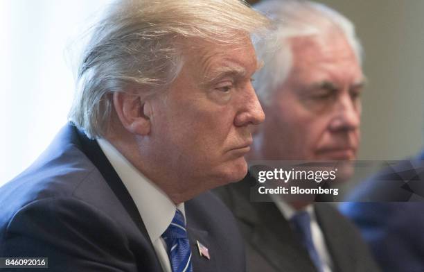 President Donald Trump, left, and Rex Tillerson, U.S. Secretary of State, attend a cabinet meeting with Najib Razak, Malaysia's prime minister, not...