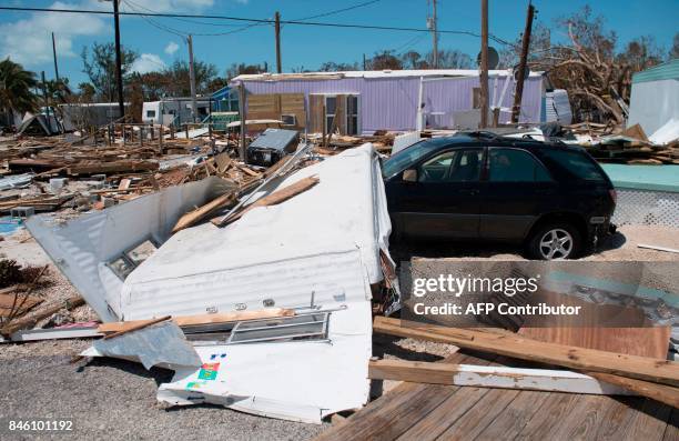 Debris from trailer homes destroyed by Hurricane Irma at the Seabreeze Trailer Park in Islamorada, in the Florida Keys, September 12, 2017. / AFP...