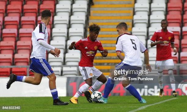 Angel Gomes of Manchester United U19s in action during the UEFA Youth League match between Manchester United U19s and FC Basel U19s at Leigh Sports...
