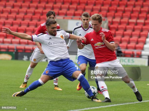 George Tanner of Manchester United U19s in action during the UEFA Youth League match between Manchester United U19s and FC Basel U19s at Leigh Sports...