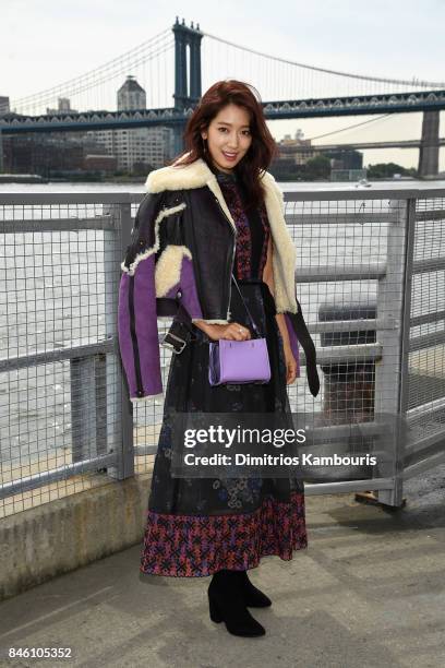 Actress Park Shin-hye attends Coach Spring 2018 fashion show during New York Fashion Week at Basketball City - Pier 36 - South Street on September...