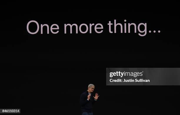 Apple CEO Tim Cook announces the new iPhone X during an Apple special event at the Steve Jobs Theatre on the Apple Park campus on September 12, 2017...