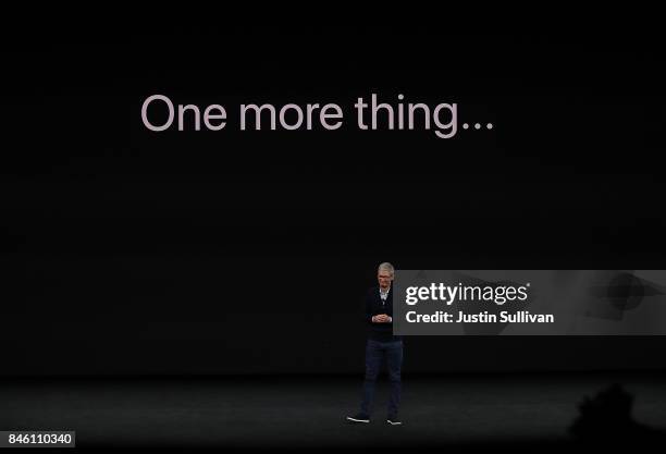 Apple CEO Tim Cook announces the new iPhone X during an Apple special event at the Steve Jobs Theatre on the Apple Park campus on September 12, 2017...