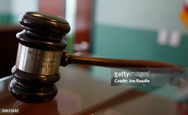 Judges gavel rests on top of a desk in the courtroom of the newly opened Black Police Precinct and Courthouse Museum February 3, 2009 in Miami,...