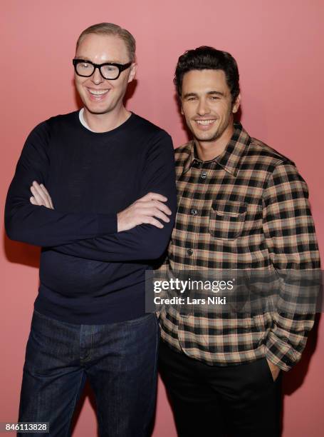 Creative Director Stuart Vevers and actor James Franco pose backstage for Coach Spring 2018 fashion show during New York Fashion Week at Basketball...