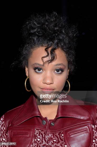 Actress Kiersey Clemons poses backstage during Coach Spring 2018 Fashion Show during New York Fashion Week at Basketball City - Pier 36 - South...