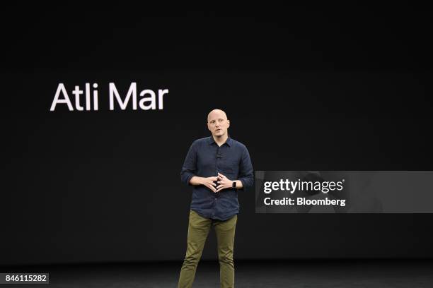 Atli Mar Sveinsson, chief executive officer of Directive Games, speaks during an event at the Steve Jobs Theater in Cupertino, California, U.S., on...