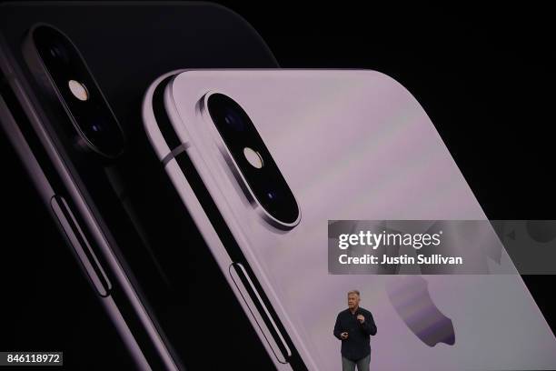 Apple Senior Vice President of Worldwide Marketing Phil Schiller introduces the new iPhone X during an Apple special event at the Steve Jobs Theatre...