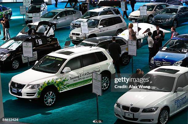 Electric, alternative fuel, clean diesel, and advanced technology vehicles are on display at the Green Car Pavilion of the Washington Auto Show as...