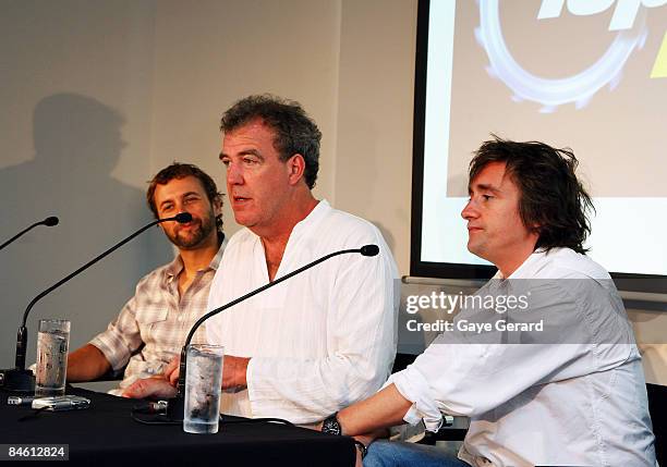 Steve Pizzati, Jeremy Clarkson and Richard Hammond attend a press conference for 'Top Gear Live' in the Rocks on February 4, 2009 in Sydney,...