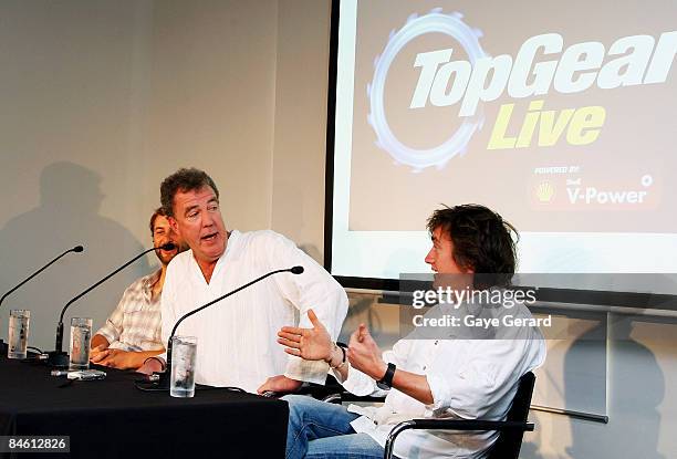 Steve Pizzati, Jeremy Clarkson and Richard Hammond attend a press conference for 'Top Gear Live' in the Rocks on February 4, 2009 in Sydney,...