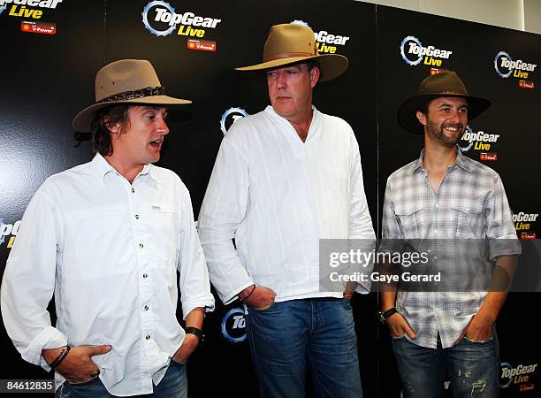 Richard Hammond, Jeremy Clarkson and Steve Pizzati pose during a press conference for 'Top Gear Live' in the Rocks on February 4, 2009 in Sydney,...