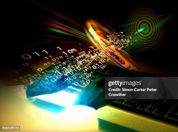 hands on computer keyboard, binary code and target. - trade secrets stock pictures, royalty-free photos & images