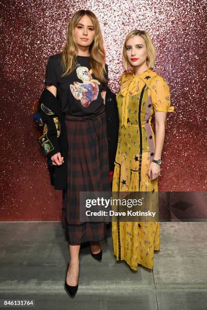 Actors Jesinta Franklin and Emma Roberts pose for a portrait during Coach Spring 2018 Fashion Show during New York Fashion Week at Basketball City -...