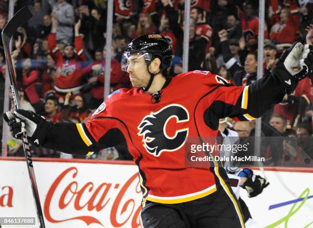 David Jones of the Calgary Flames plays in the game against the Colorado Avalanche at Scotiabank Saddledome on March 23, 2015 in Calgary, Alberta,...