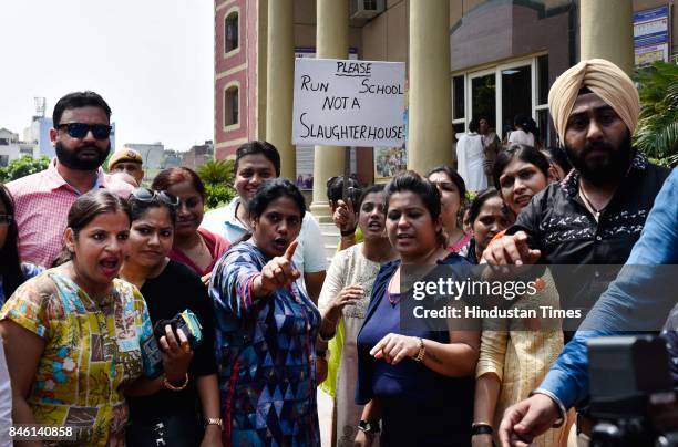 After the brutal murder of a seven-year-old at Ryan International School in Gurugram, panicked parents gather outside the Ryan International School...