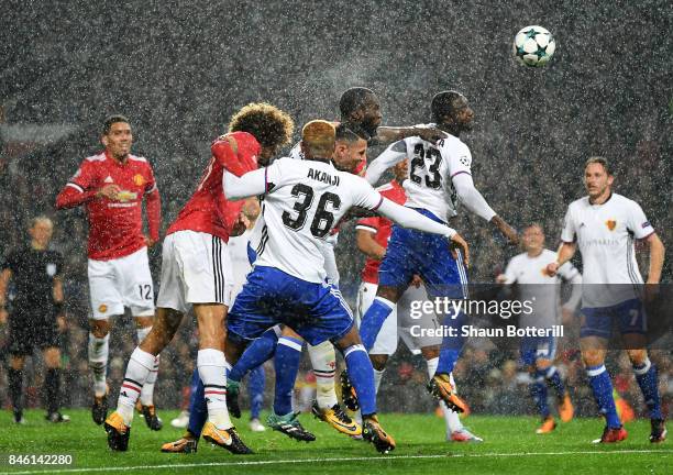 Romelu Lukaku of Manchester United scores his sides second goal during the UEFA Champions League Group A match between Manchester United and FC Basel...