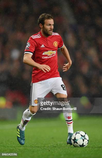 Juan Mata of Manchester United in action during the UEFA Champions League Group A match between Manchester United and FC Basel at Old Trafford on...