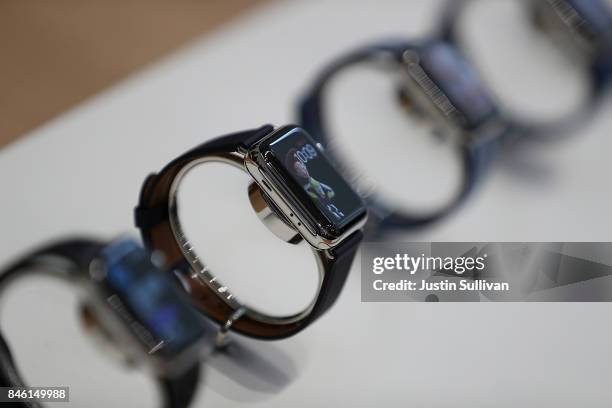The new Apple Watch Series 3 is displayed during an Apple special event at the Steve Jobs Theatre on the Apple Park campus on September 12, 2017 in...