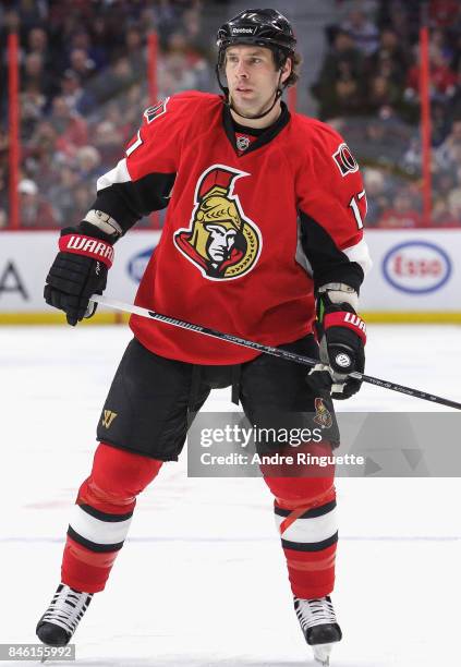 David Legwand of the Ottawa Senators plays in the game against the Toronto Maple Leafs at Canadian Tire Centre on March 21, 2015 in Ottawa, Ontario,...