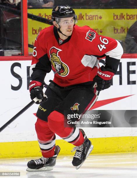 Patrick Wiercioch of the Ottawa Senators plays in the game against the Toronto Maple Leafs at Canadian Tire Centre on March 21, 2015 in Ottawa,...