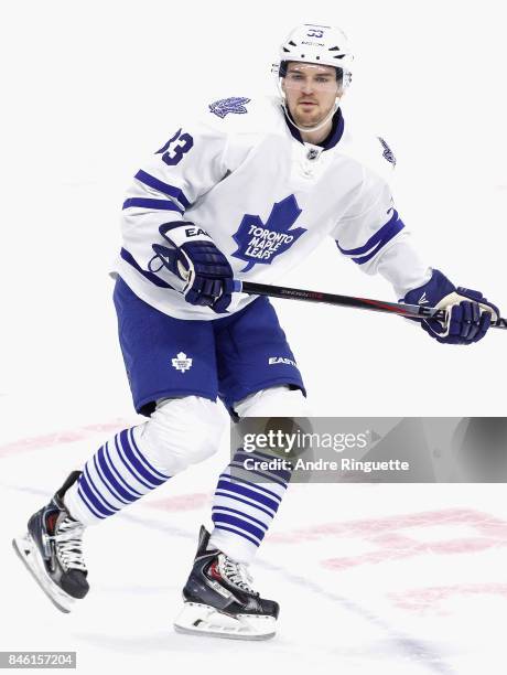 Tim Erixon of the Toronto Maple Leafs plays in the game against the Ottawa Senators at Canadian Tire Centre on March 21, 2015 in Ottawa, Ontario,...