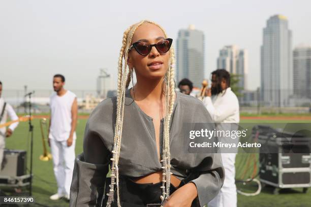Singer Solange Knowles attends the Maryam Nassir Zadeh fashion show during New York Fashion Week on September 12, 2017 in New York City.