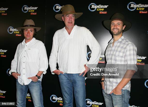 Richard Hammond, Jeremy Clarkson and Steve Pizzati pose during a press conference for `Top Gear Live` in the Rocks on February 4, 2009 in Sydney,...