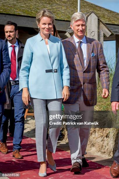 King Philippe of Belgium and Queen Mathilde of Belgium attend the shrimp fishing demonstration of the Orde van de Paardevissers on September 12, 2017...