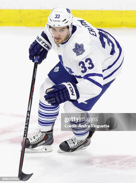 Tim Erixon of the Toronto Maple Leafs plays in the game against the Ottawa Senators at Canadian Tire Centre on March 21, 2015 in Ottawa, Ontario,...