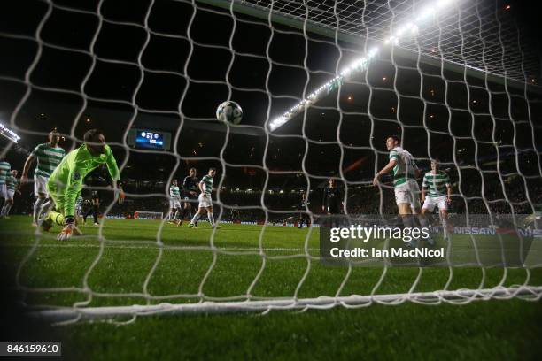 Craig Gordon of Celtic looks on as Mikael Lustig scores an own goal during the UEFA Champions League Group B match Between Celtic and Paris...