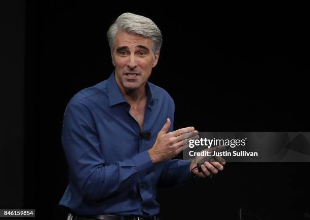 Apple's senior vice president of Software Engineering Craig Federighi speaks during an Apple special event at the Steve Jobs Theatre on the Apple...