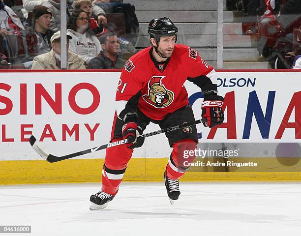 Jason Smith of the Ottawa Senators skates against the Washington Capitals at Scotiabank Place on January 20, 2009 in Ottawa, Ontario, Canada.