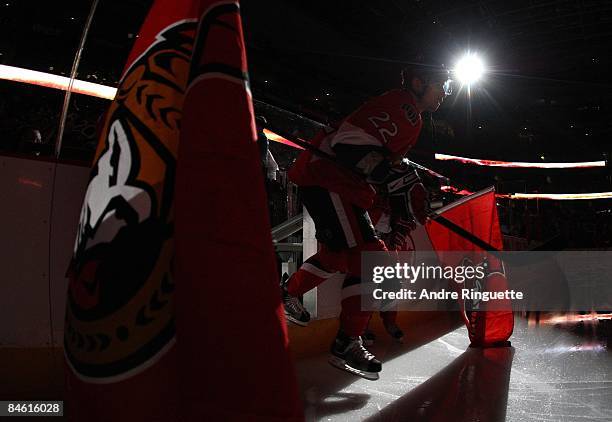 Chris Kelly of the Ottawa Senators steps onto the ice during player introductions prior to a game against the Washington Capitals at Scotiabank Place...