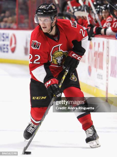 Erik Condra of the Ottawa Senators plays in the game against the Toronto Maple Leafs at Canadian Tire Centre on March 21, 2015 in Ottawa, Ontario,...