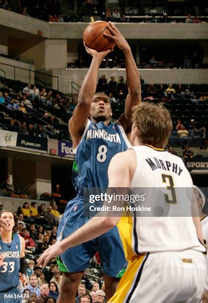 Ryan Gomes of the Minnesota Timberwolves shoots over Troy Murphy of the Indiana Pacers at Conseco Fieldhouse February 3, 2009 in Indianapolis,...