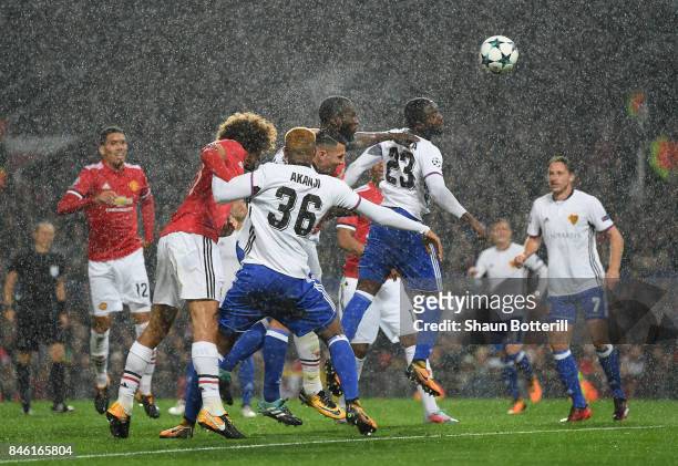 Romelu Lukaku of Manchester United scores his sides second goal during the UEFA Champions League group A match between Manchester United and FC Basel...