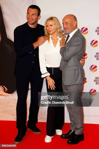 Wladimir Klitschko, Veronica Ferres and Heiner Lauterbach during the 'Unter deutschen Betten' premiere at Mathaeser Filmpalast on September 12, 2017...