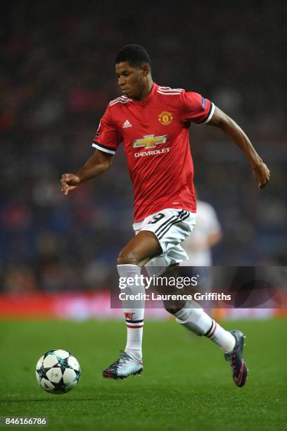 Marcus Rashford of Manchester United in action during the UEFA Champions League group A match between Manchester United and FC Basel at Old Trafford...