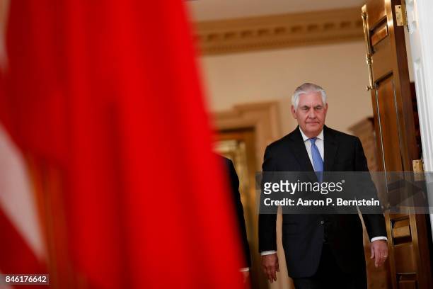 September 12: U.S. Secretary of State Rex Tillerson arrives for a photo opportunity with Chinese State Councilor Yang Jiechi at the State Department...