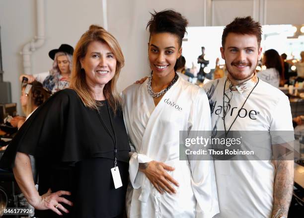 Actress Azmarie Livingston prepares backstage for the Palette New York Fashion Week Spring/Summer 2018 at Pier 59 on September 12, 2017 in New York...