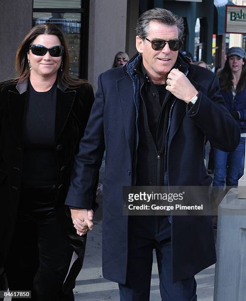 Keely Shaye Smith and Pierce Brosnan seen around town on January 18, 2009 in Park City, Utah.